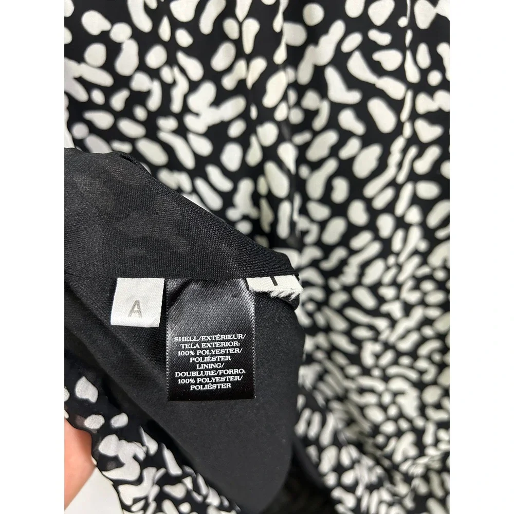 Ann Taylor Mixed Print Abstract Blouse Womens Small Black White 3/4 Sleeve Top